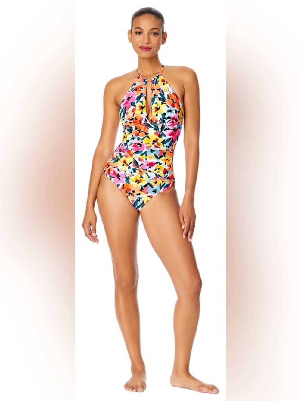 Anne Cole Gradient Floral High-Neck 1-Piece Swimsuit Women’s size 6 Small
